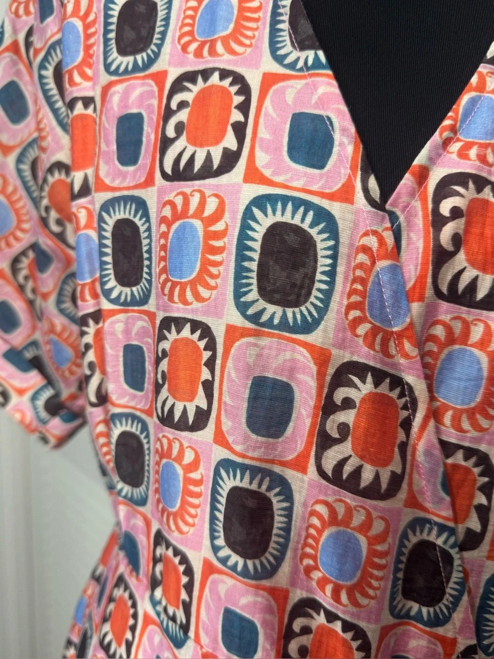 FRNCH Paris Alyha  Sun Wrap Retro Geometric Tile Print Artistic Mosaic Dress Med